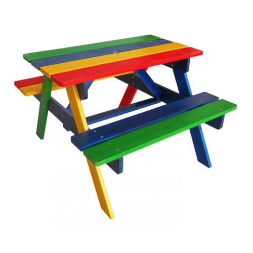 Wooden garden store table and benches